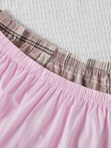 4pcs/Set Girls Casual Striped, Plaid & Graphic Print Short Sleeve Top And Pants Pajama Set - Multicolor - View 5