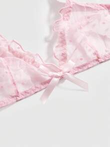 ROMWE Kawaii Set de 3 piezas: Sujetador de triángulo transparente con decoración de moño en contraste de color y tela jacquard de malla rústica dulce - Multicolor - Ver 3