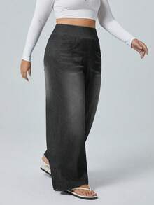 Flexra Plus Size High Stretch Knit Wide Leg Boyfriend Jeans