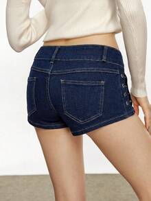 SHEIN EZwear 女士深色休闲牛仔短裤 - 深色水洗藍 - 查看 2