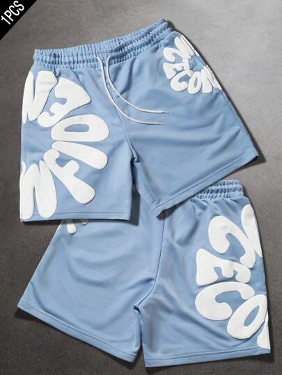 SLATEMANN Men's Casual Letter Print Shorts, Summer