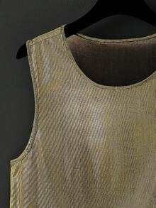 Manfinity Dauomo 男士纯色圆领休闲百搭无袖背心，夏季 - 金色 - 查看 4