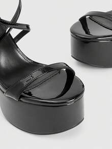 CUCCOO LuxiPop Black High Heel Sandals, Waterproof Platform Thick Sole Women's Sandals, Sexy Fashion Nightclub Style, Suitable For Christmas Party Valentine's Day - Black - View 5