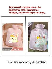 1pc Cartoon Hot Water Bottle, Inflatable Anti-Explosion Anti-Leak Flocked Warm Hand Warmer, Fill With Water To Warm Up Belly, Cute Design