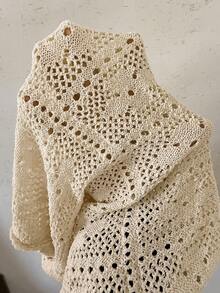 LanaWest Women's Casual Western Hollow Floral Knit Sweater Top - Apricot - View 7