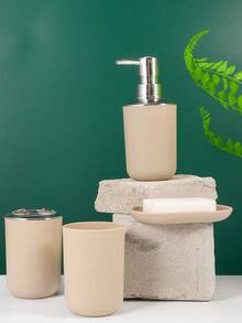 4pcs Beige Bathroom Kit Lotion Bottle+Toothbrush Holder+Mouthwash Cup+Soap Box (One For Each) - Multicolor - View 8