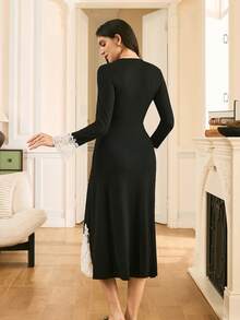 Moireta Áo ngủ ôm sát gợi cảm phối ren thanh lịch, váy ngủ dài kiểu Pháp quyến rũ, áo ngủ đen lãng mạn dành cho phụ nữ. - màu đen - Xem 2