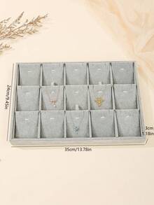 1 pieza/2 piezas Bandeja de joyería de terciopelo con 15/18 compartimentos para flores de hielo, soporte para exhibir accesorios, de vuelta a la escuela - Gris - Ver 4