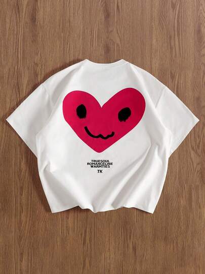 TOKVUE Camiseta de manga corta casual con estampado de corazón para hombre