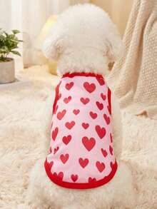 PETSIN 1pc Red Love Valentine's Day Printed Pet Tank Top Rose Red Splicing Red Sports Style Skin Friendly Breathable Summer Pet Clothes - Multicolor - View 1