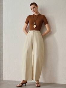 MOTF PREMIUM 女士纯色杏色斜纹优雅通勤裤 - 杏色 - 查看 6