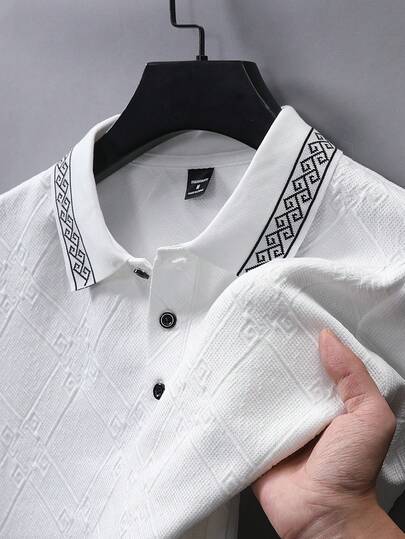 EGENSIO Áo Polo nam cổ bẻ gân, màu trơn, chất liệu jacquard.