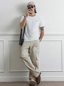 HUEFORM 男士撞色刺绣Logo套头T恤，适合居家、外出和聚会穿着 - 白色 - 查看 2