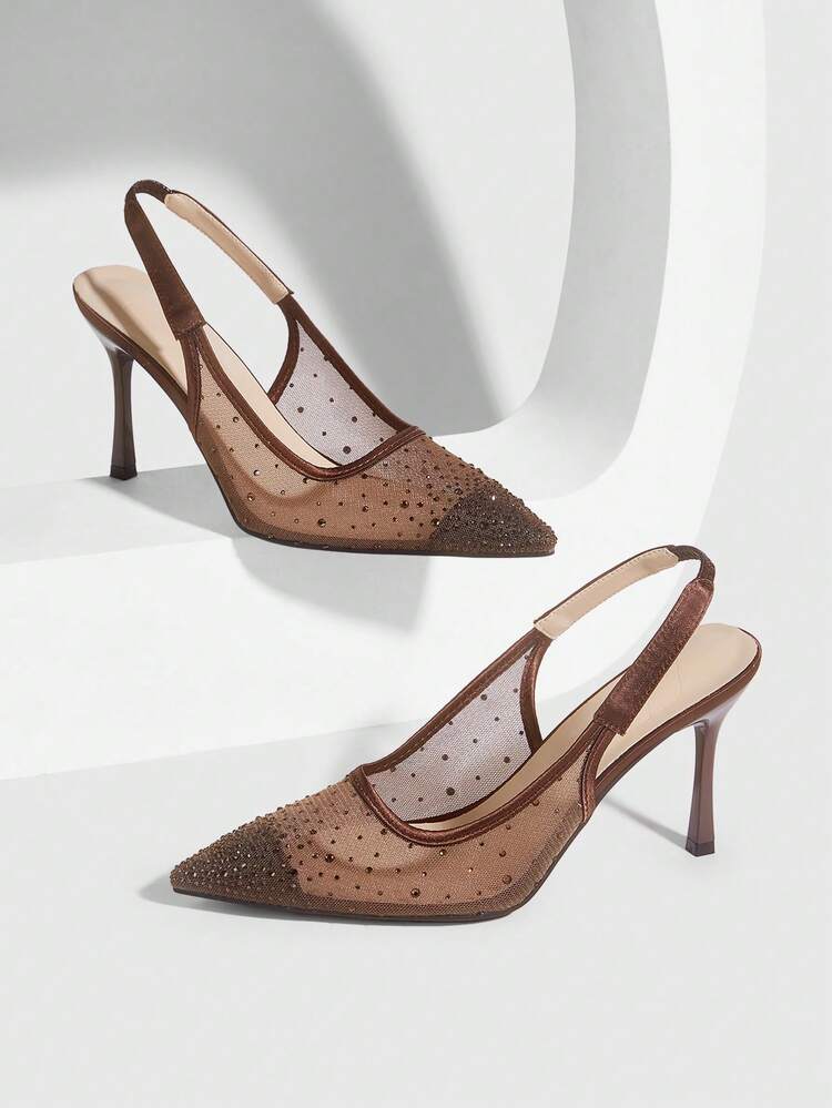 CUCCOO SZL Women's Fashion Pointed Toe Crystal/Rhinestone Satin Party/Evening High Heel Slip-On Pumps Valentine's Day