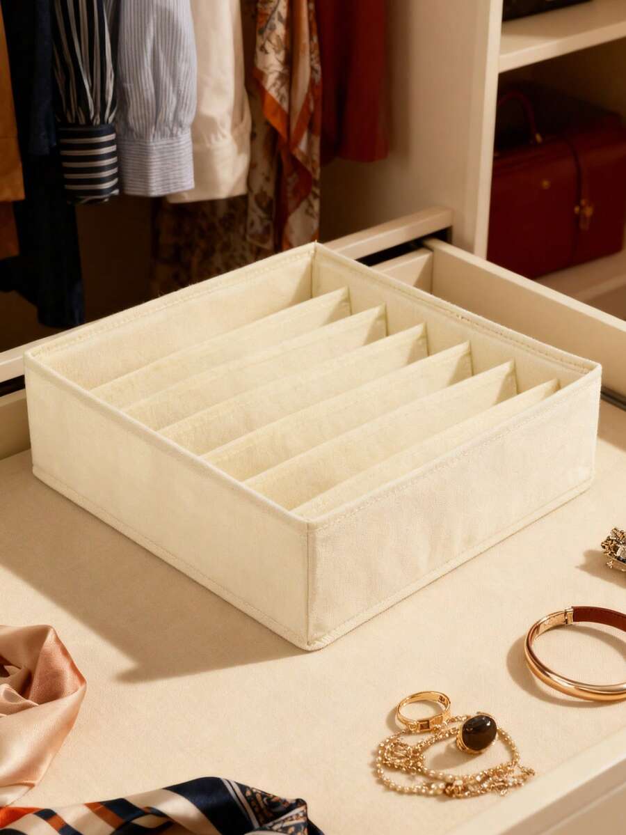 1-Pack Solid Color Underwear Storage Box, Beige Non-Woven Fabric Sock Storage Box, Storage Box For Underwear, Bras, Socks, Ties, Scarves In The Wardrobe, Wardrobe Storage Box - Beige - View 1