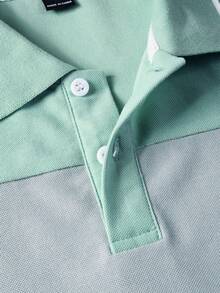 Manfinity Homme Men's Contrast Color Collar Polo Shirt Set, Suitable For Home, Outing And Gatherings - Green - View 3