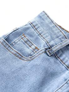 SHEIN ChillGRL Teen Girls Y2K Style Denim Jeans, Valentine's Day Heart Element, New Arrival, Casual Fashionable Versatile, Suitable For Various Styles, Cute Rabbit Girl Print, Retro Medium Blue Wash, New Simple Versatile Blue Washed Flare Jeans - Light Wash - View 6