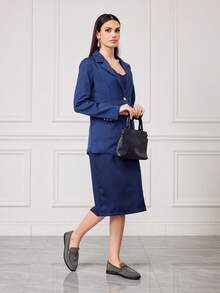 Sleekvia 女士休闲通勤乐福鞋，饰有金色锁扣 - 藍色 - 查看 6