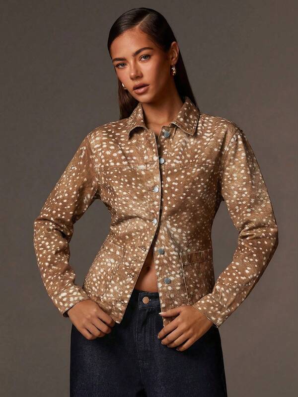 Athîral Chaqueta vaquera casual de mujer con estampado de lunares