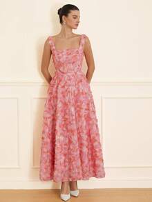 Aveloria Rosie فستان أنيق رومانسي فرنسي للنساء، متعدد الاستخدامات، مزخرف بشكل كثيف بألوان متباينة وأزهار ثلاثية الأبعاد، خصر مربوط، بدون أكمام، قصة A-line - متعدد الألوان - مشاهدة 4