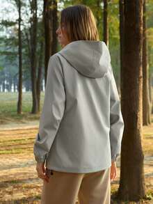 Exploreva Women's Solid Color Hooded Zipper Front Long Sleeve Outdoor Jacket - Baby Blue - View 2