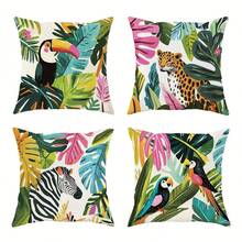 4pcs Tropical Animal Pattern Outdoor Pillow Covers, Zipper Closure Decorative Pillow Cases For Patio, Garden, Hanging Chair, Sofa - Pillow Inserts Not Included - Multicolor - View 3