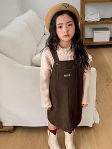 DAZY 少女字母印花口袋设计背带裙 - 棕色 - 查看 1