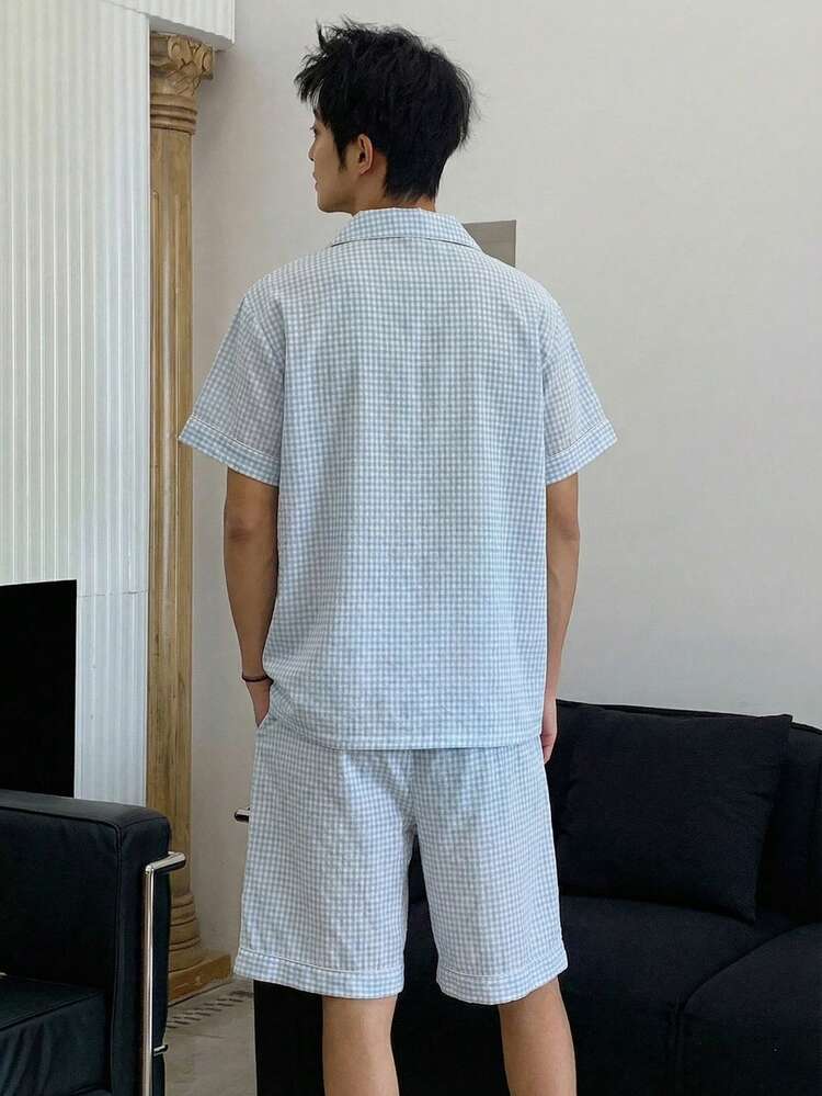 Men's Summer Short Sleeve Shirt And Shorts Pajama Set