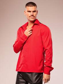 FeverCity 男士秋冬长袖衬衫，后背饰有蕾丝镂空图案 - 紅色 - 查看 4