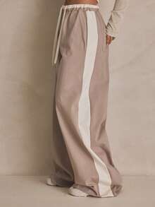 MUSERA Contrast Tie Elasticated Waist Wide Leg Trouser Tracksuit Pants Summer, Sporty, Casual, Day, Streetstyle, Streetwear - Multicolor - View 4