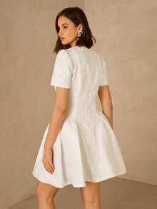 Enchnt 优雅派对亮片拼接腰部连衣裙 - 白色 - 查看 6