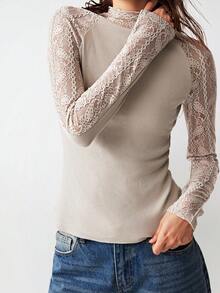 Bohemela 休闲针织长袖修身女式上衣 - 杏色 - 查看 2