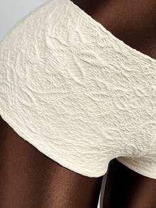 Zestiva Conjunto de biquíni feminino com top e calcinha de modelagem hipster, em tecido especial, com amarração frontal, laço e detalhe de estrela-do-mar. - Bege - Ver 6