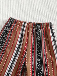 SHEIN Baby Boy Colorful Geometric Retro Pattern Vest Jacket With Elastic Waist Lantern Pants Set, Suitable For Formal Occasions, Birthday Parties, Raves, Galas, Performances, Weddings, Baby Showers, And 1st Birthday Celebrations