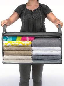 3 PIEZAS Caja de almacenamiento plegable con ventana transparente y asa resistente, organizador de tela plegable para ropa, ropa de cama, almohadas, mantas, juguetes, gran capacidad para armario, dormitorio, hogar, diseño apilable duradero - Multicolor - Ver 2