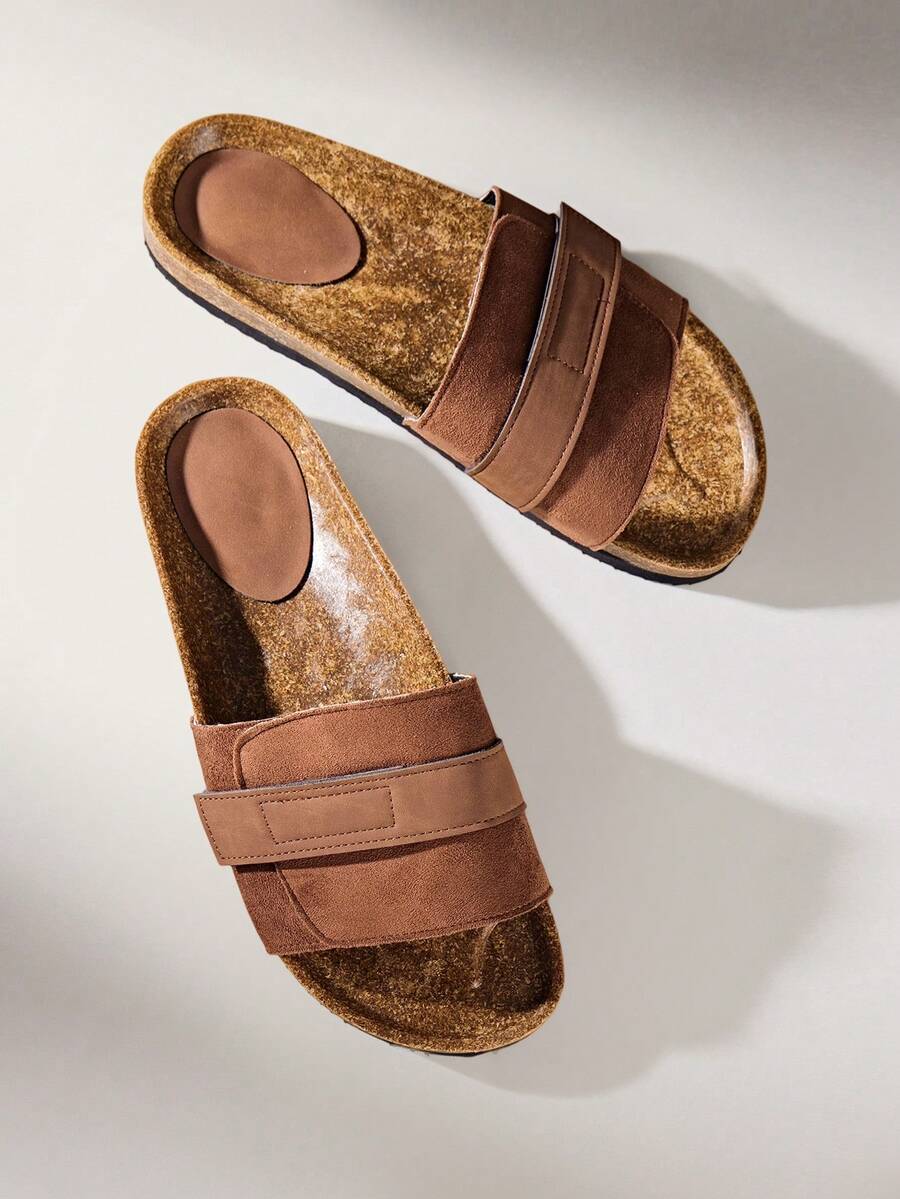 Solecia Women's Simple Double Strap Open Toe Beach Sandals, Brown, Suitable For Weekend Outings - Brown - View 1