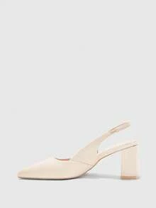 CUCCOO BIZCHIC Women's Fashion Black Open Back Pointed Toe Chunky Heels Pumps, Classic Minimalist Design For Commuting, Dating, Party, Holiday, Wedding Valentine's Day - Milk tea apricot - View 10