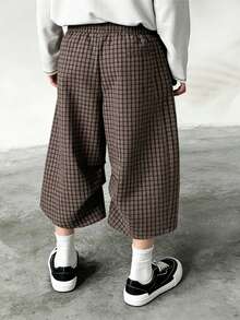 Manfinity Dauomo Men's Casual Plaid Drawstring Waist Loose Capri Pants With Slant Pockets - Brown - View 3