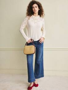 Écloséra Early Spring New Arrival French Romantic Fashionable Versatile 3D Hollow Floral Pattern Ruffle Collar Loose Bow Tie Ruffle Cuff Women Long Sleeve Pullover Sweater