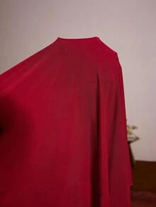 Slumberist 女士酒红色纯色蕾丝边褶皱针织吊带性感侧开衩长款睡裙 - 酒紅色 - 查看 8