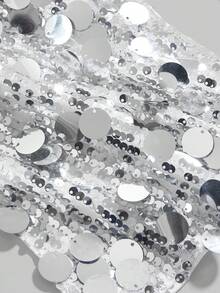 ROMWE Grunge Punk 朋克摇滚天后派对装扮，音乐节新年服装，露背性感亮片十字架吊坠两件套，Y2K千禧年 - 銀色 - 查看 4