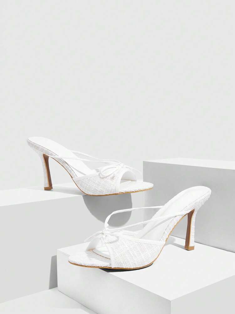 CUCCOO SZL 女性用メッシュパッチワーク リボン ストラップ ラウンドトゥ スティレットハイヒール エレガントロマンチックサンダル、ティーパーティー、デート、エレガントな服装、バケーションに適しています