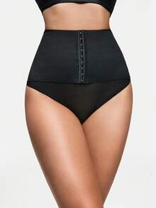 SHAPORA 1pc Women's High Waist Front Button Shaping Briefs - Black - View 3