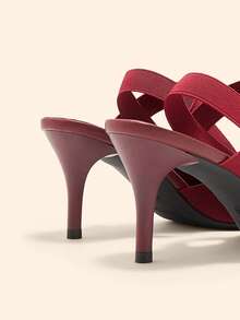 CUCCOO BASICS Giày cao gót mũi nhọn màu đỏ tía, chất liệu vải dệt kim mềm mại, co giãn, dành cho nữ, thích hợp đi làm, đi nghỉ mát và mang hàng ngày. - Màu Đỏ Sâu - Xem 4