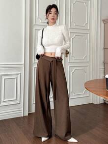 Dazy Star 女式纯色立领长袖修身毛衣，适合秋冬季短款女式上衣 - 白色 - 查看 2