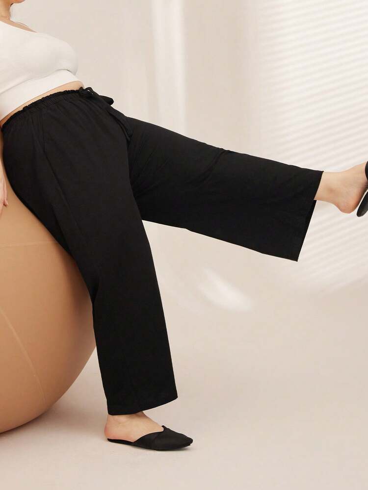 Summer Women's Plus-Size Black Soft 100% Pure Cotton Sleep Bottoms Lounge Pants Lingerie As Outerwear Airy Pajama Pants Fall Pajamas Culotte