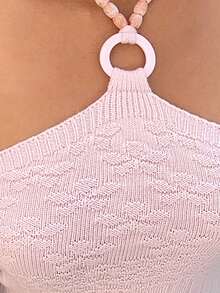 Sunnyshic 女士度假风花卉图案露背系带浪漫毛衣