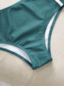 Swim SPRTY Women's Green Letter Print Fixed Triangle Bikini Bottoms, Summer Sports Swimwear & Beach - Green - View 5