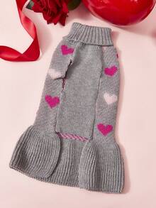 1pc Princess-Style Lapel Heart Two-Tone Knitted Soft Single-Layer Skirt Pet Cat/Dog Sweater Dress - Multicolor - View 12