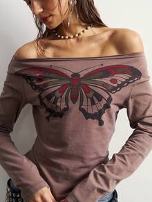 Bohemela Áo thun nữ phong cách Boho họa tiết lễ hội ngày Valentine, cổ tròn, tay dài, dáng rộng, chất liệu dệt kim, phối nhiều mảnh, kiểu dáng thường ngày. - Màu xanh lam - Xem 2